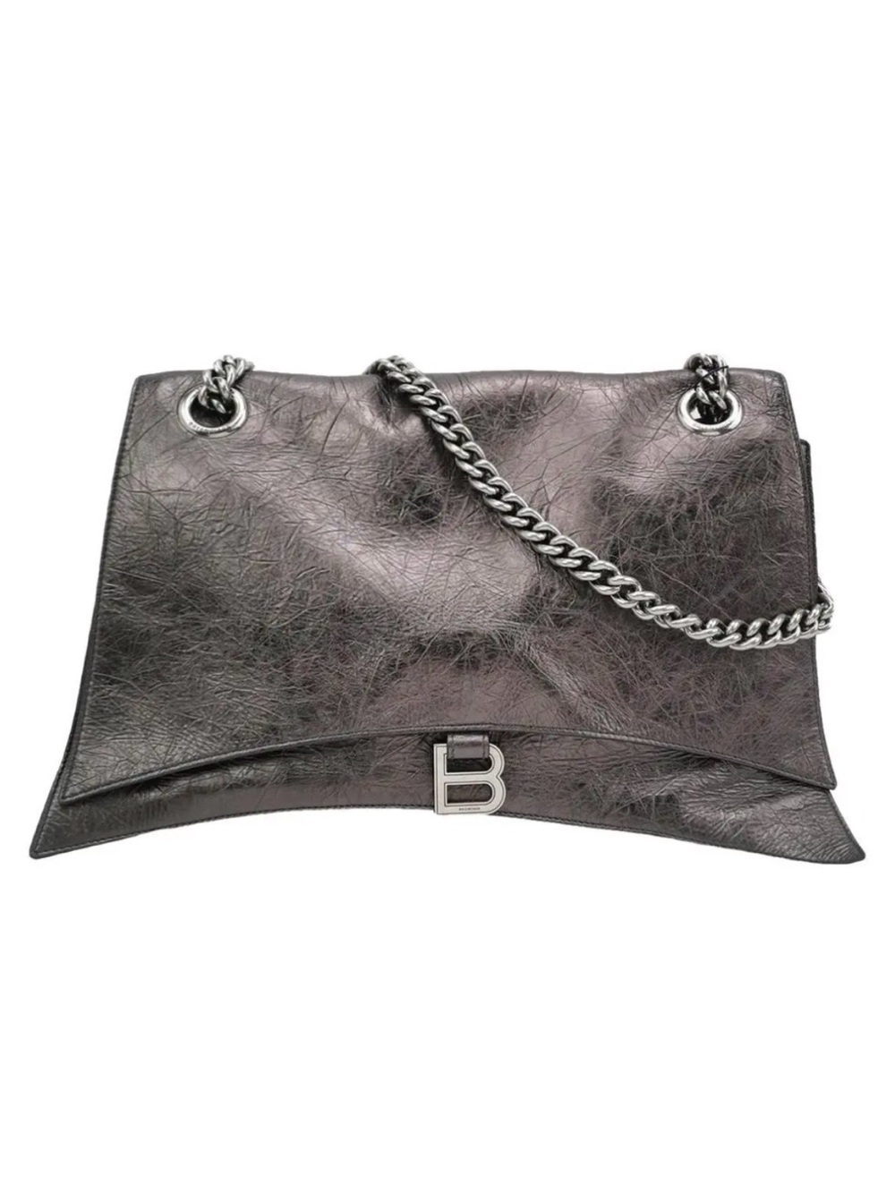 Balenciaga Large Crush Chain Bag Metallic Steel Grey Leather NWT Auth